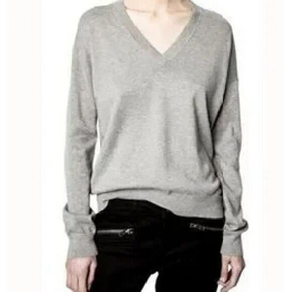 Zadig & Voltaire Happy Army Studded Elbow V Neck Sweater - Picture 2 of 6